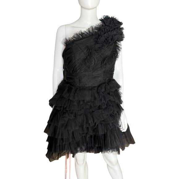 Mac Duggal Black Tulle Ruffle One Shoulder Mini Dress 20600 Women’s Sz 10 - Picture 4 of 10